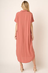 Mittoshop Collared Neck Dolman Short Sleeve Midi Shirt Dress OutfitFlow